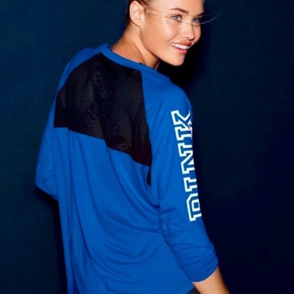 PINK Victoria’s Secret Athletic Pullover Top Blue Oversized Women’s Size Small - Picture 3 of 13
